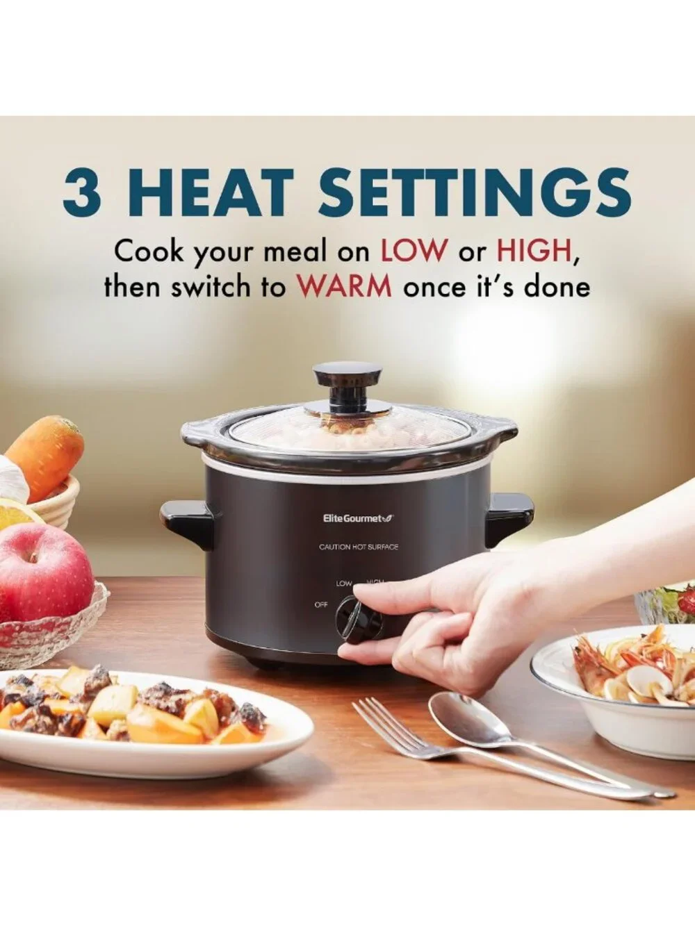 Electric Slow Cooker 1.5 Quart - Adjustable Temp for Soups, Stews, Dips & More